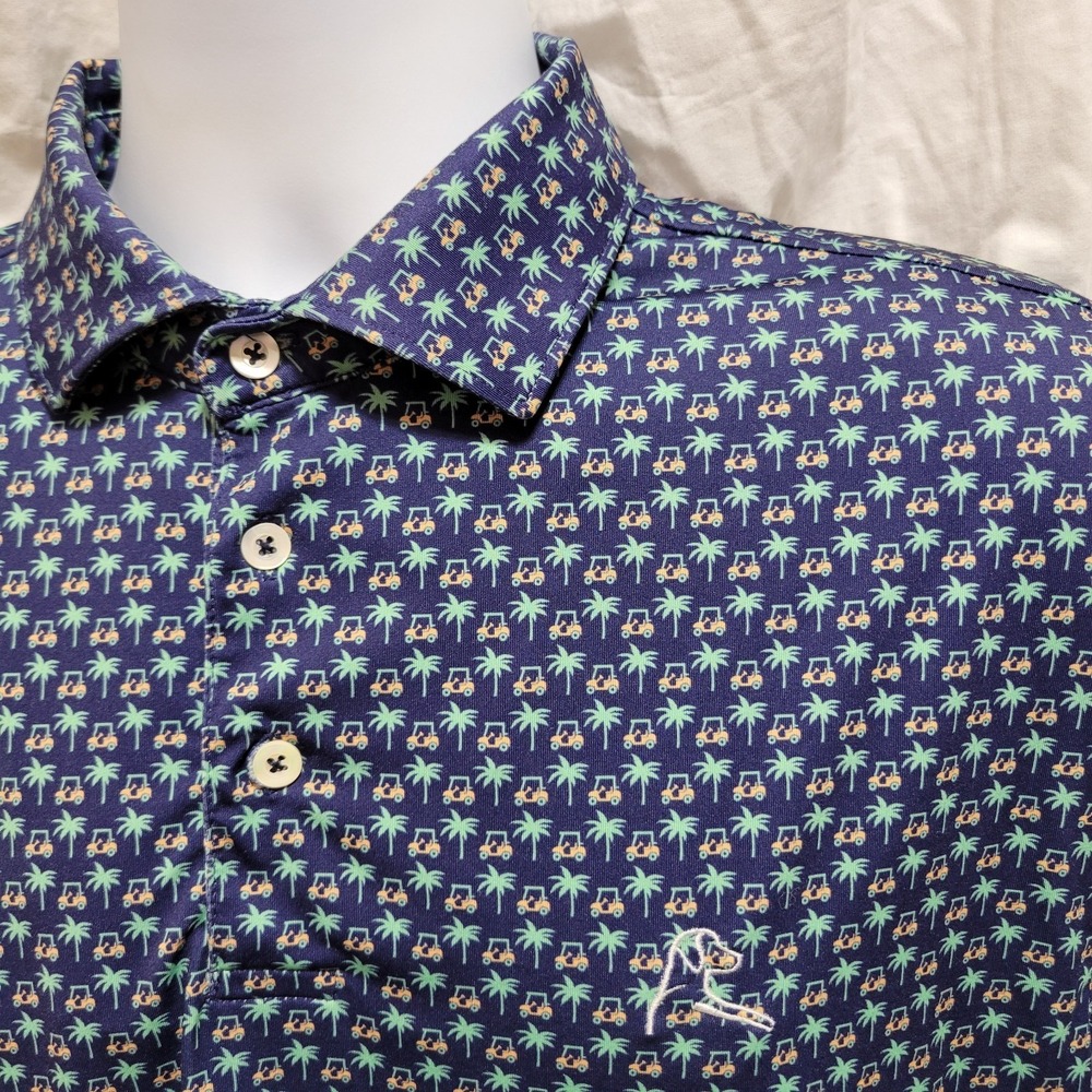 Rhoback The Koopa Golf Cart Palm Tree Short Sleeve Polo Shirt Men's Medium Blue